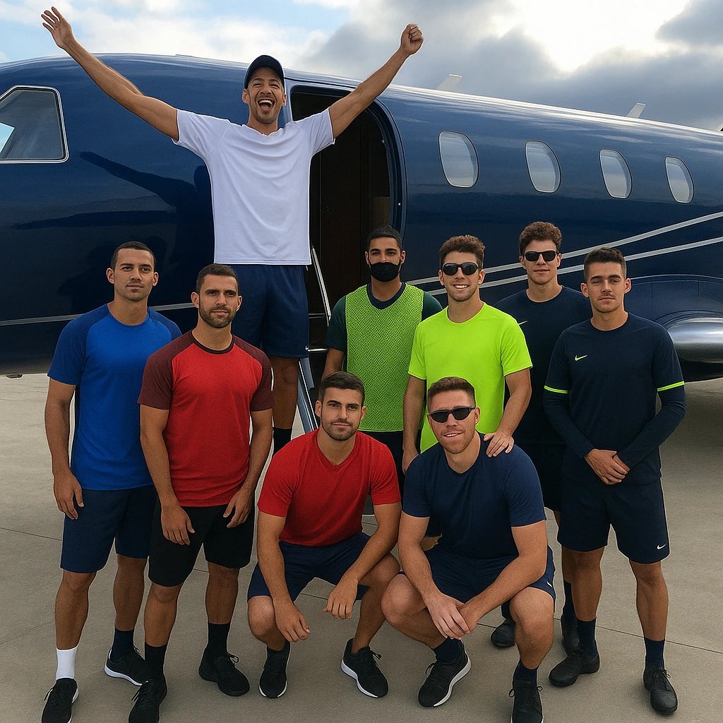 Équipe de sport voyage en jet privé