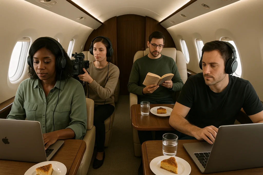 equipe de tournage cinéma en jet privé